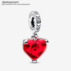 Pandora Disney Mickey & Minnie Mouse Kiss Red Murano Glass Dangle Charm